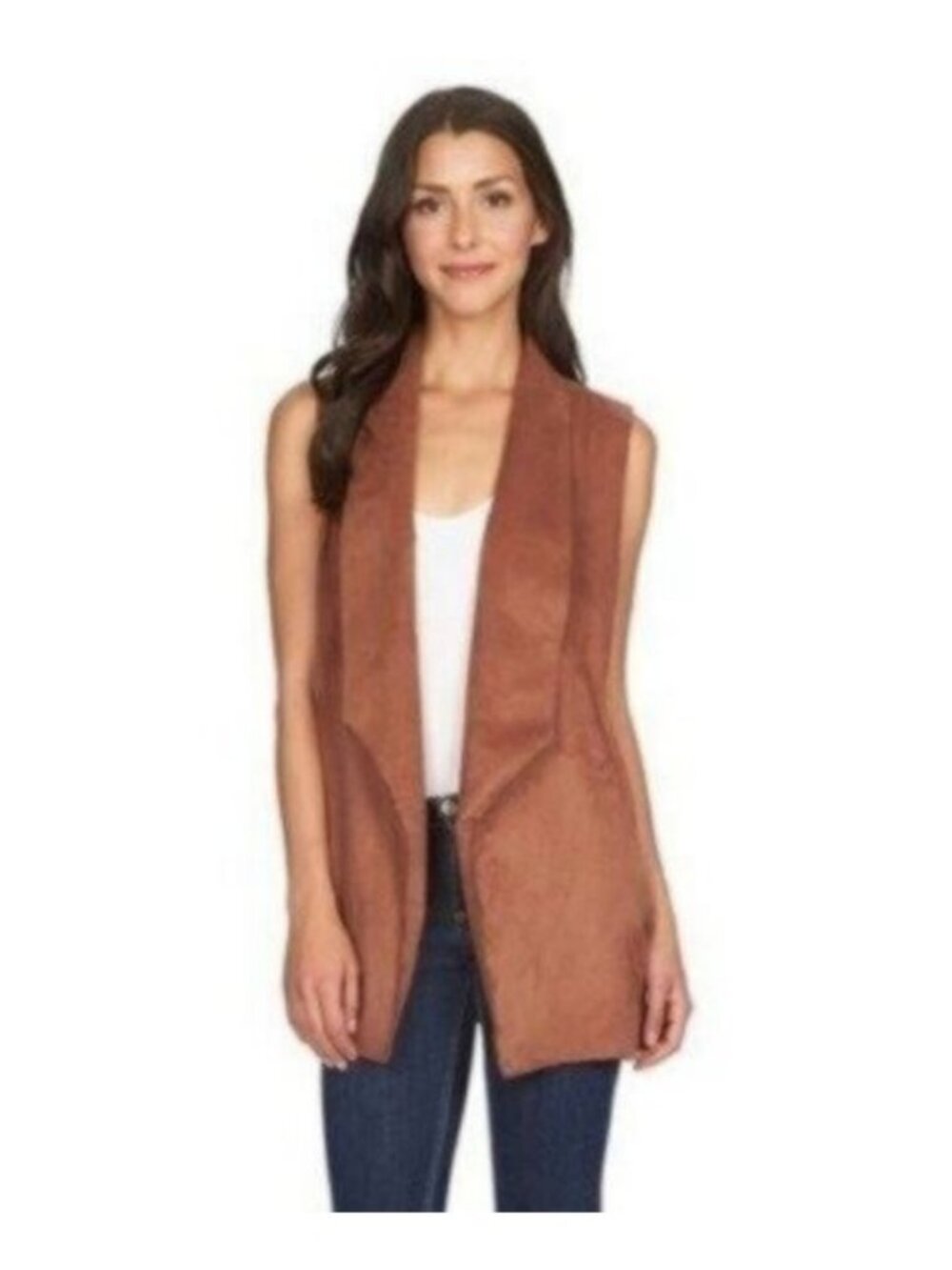 1. State | Faux Suede open Draped Vest Brown
